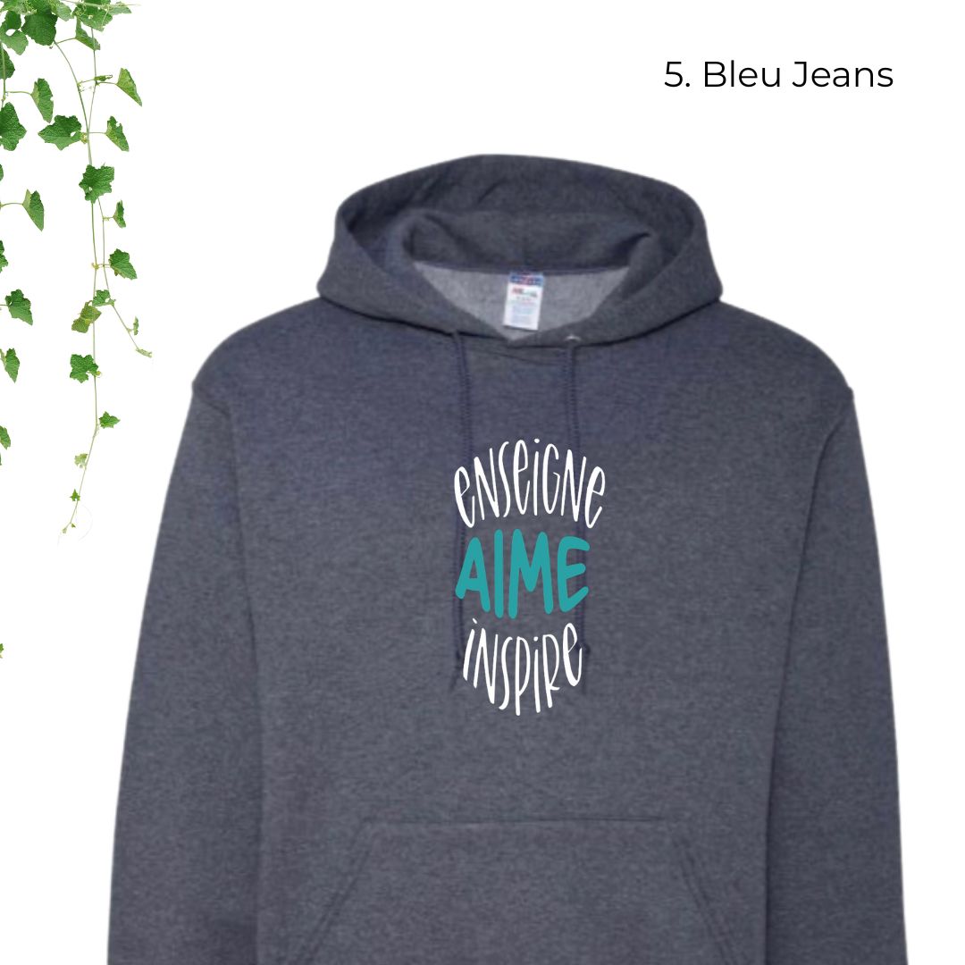 hoodie bleu pour enseignants enseigne aime inspire