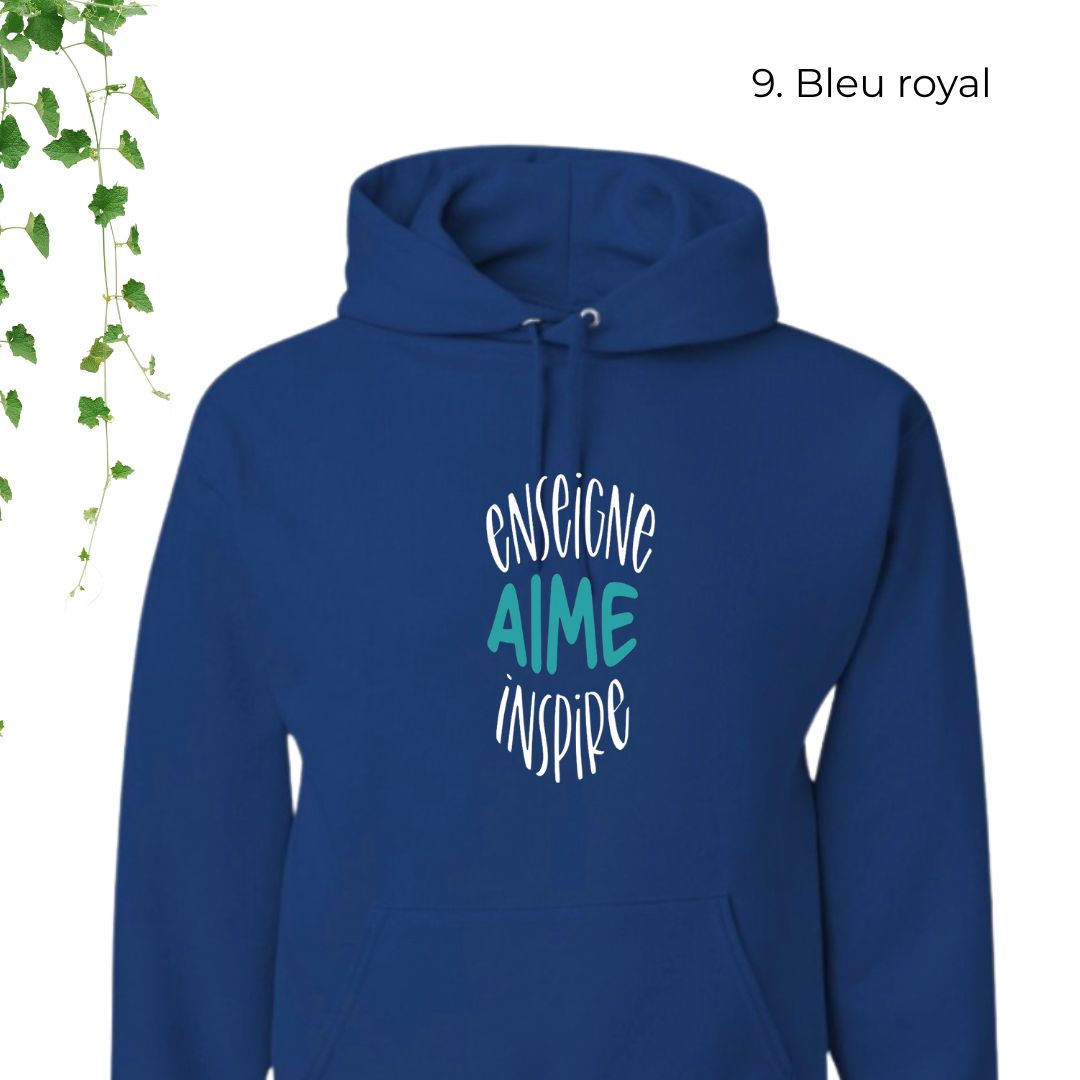 hoodie bleu pour enseignants enseigne aime inspire