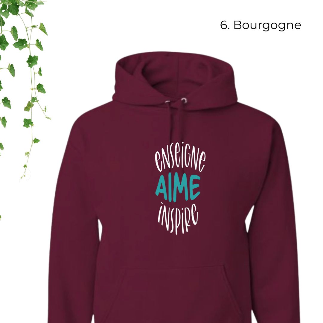 hoodie bourgogne pour enseignants enseigne aime inspire