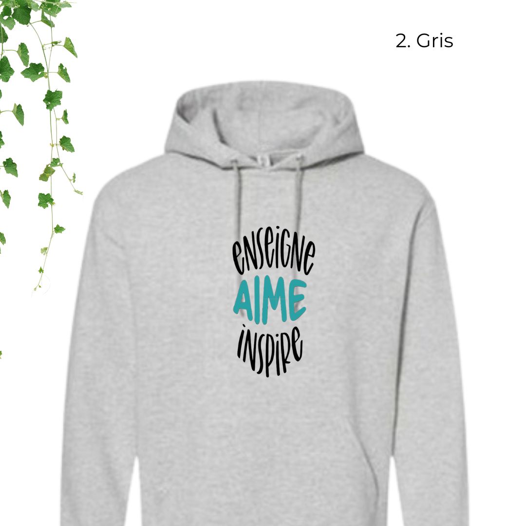 hoodie gris pour enseignants enseigne aime inspire