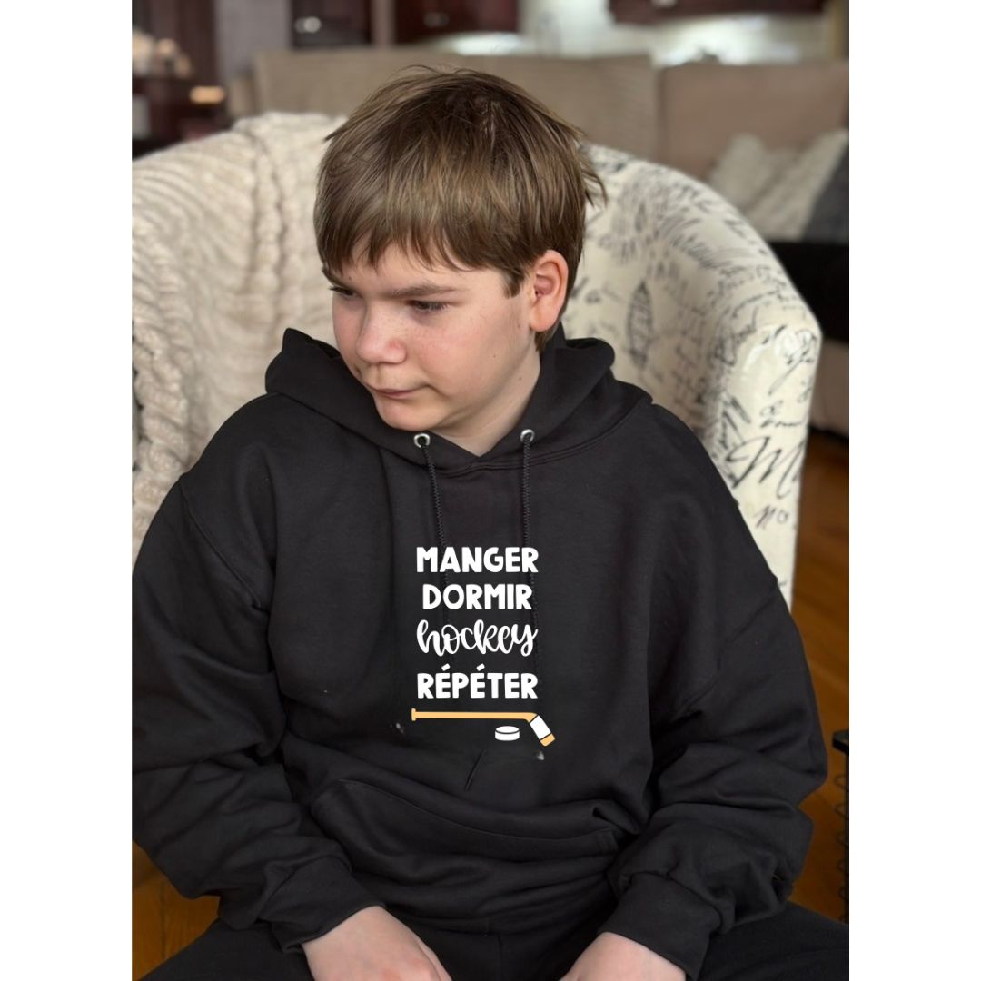 Hoodie Manger dormir hockey recommencer modèle
