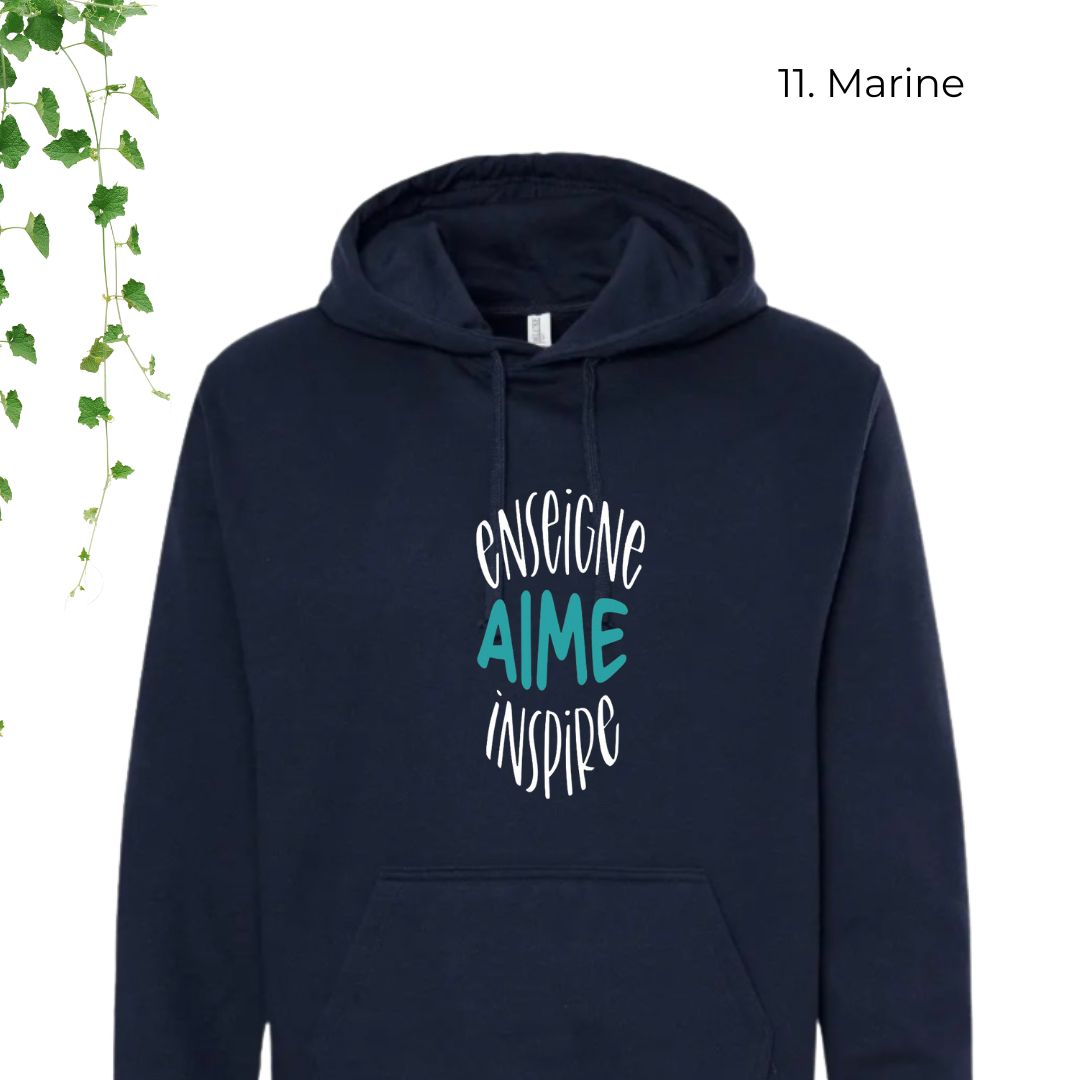 hoodie marine pour enseignants enseigne aime inspire