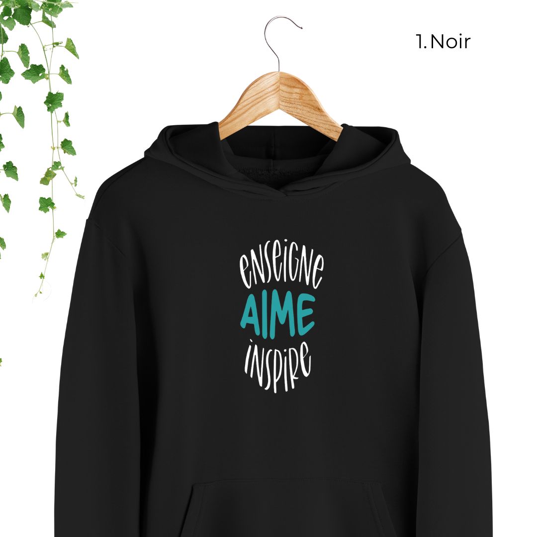 hoodie noir pour enseignants enseigne aime inspire
