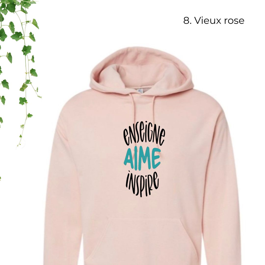 hoodie rose pour enseignants enseigne aime inspire