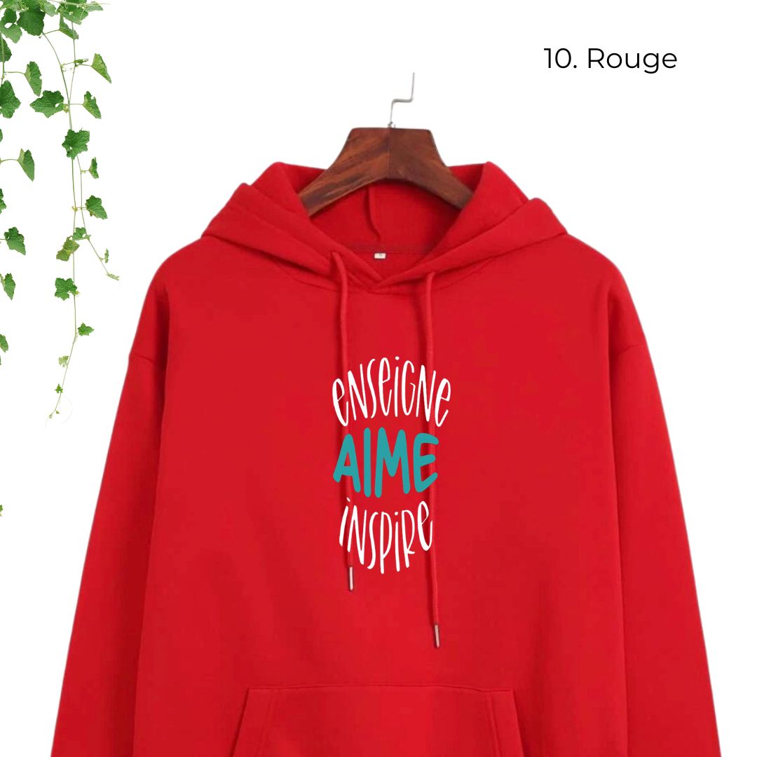 hoodie rouge pour enseignants enseigne aime inspire