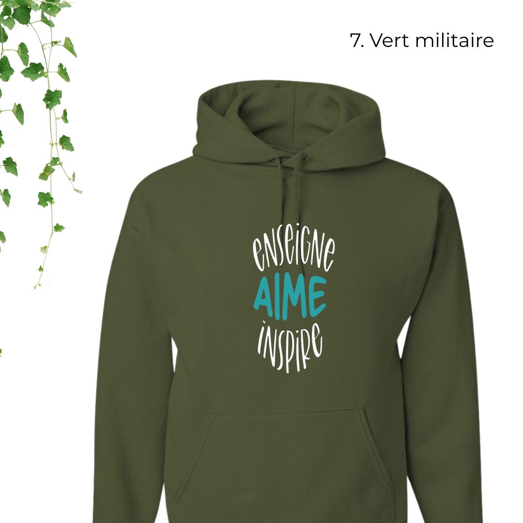 hoodie vert pour enseignants enseigne aime inspire