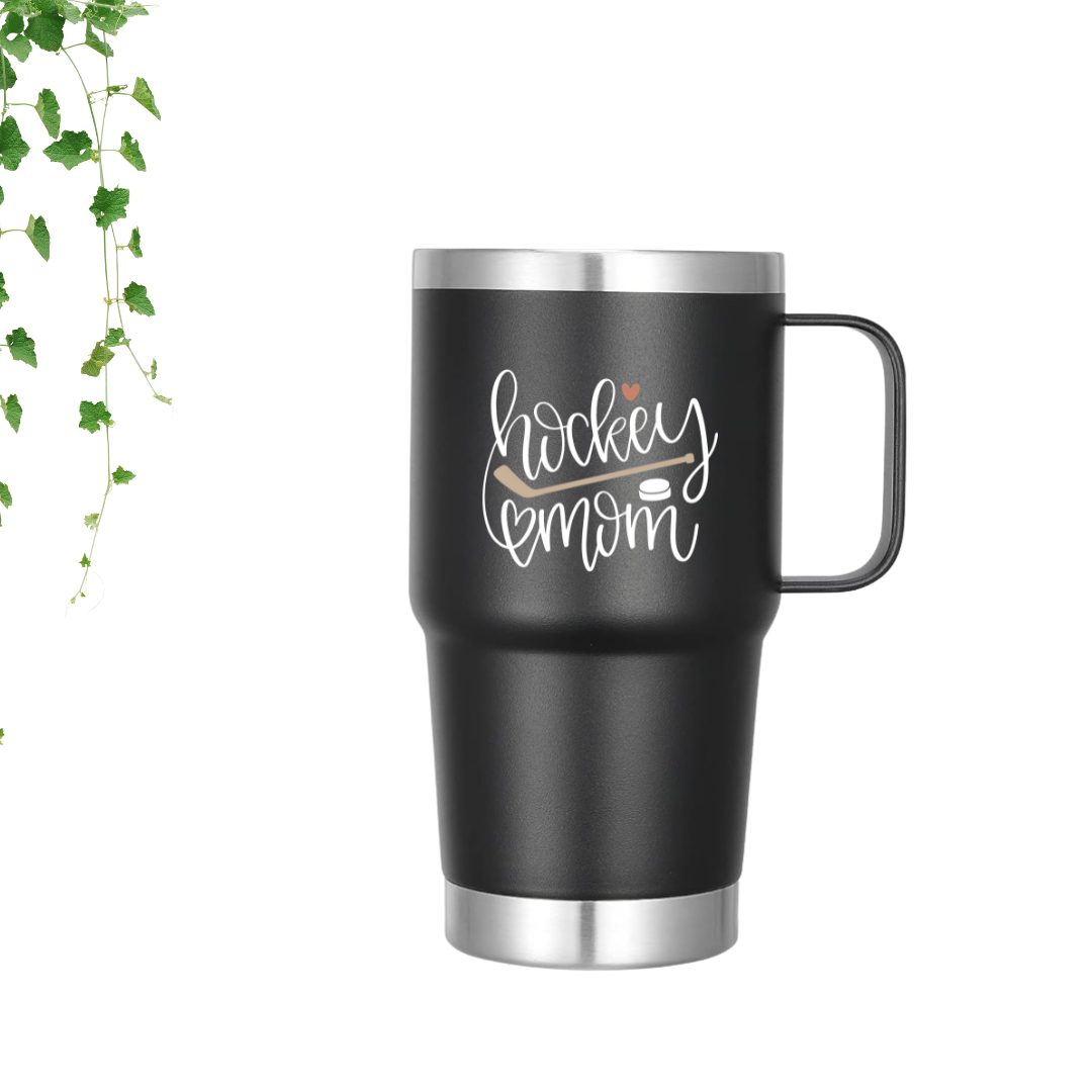 Tasse de voyage noire hockey mom