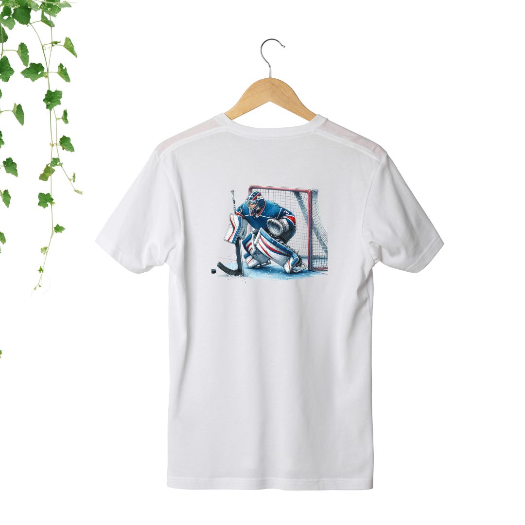 tshirt hockey gardien de but blanc