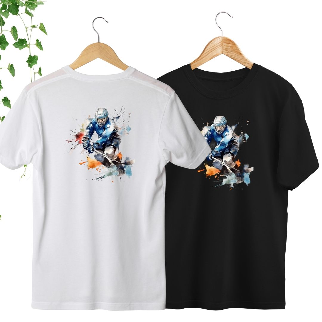 tshirt joueur hockey blanc noir