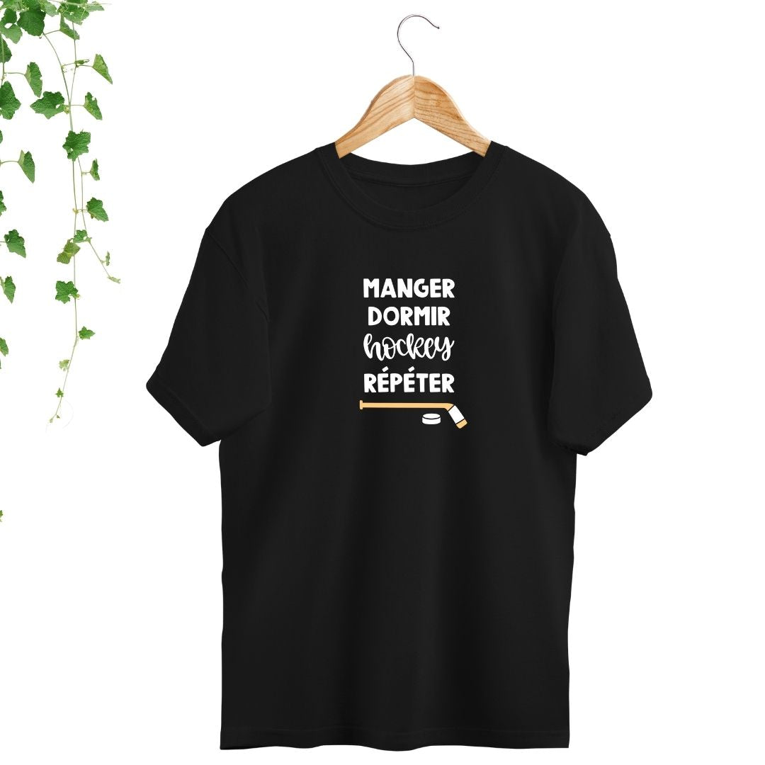 t-shirt manger dormir hockey recommencer