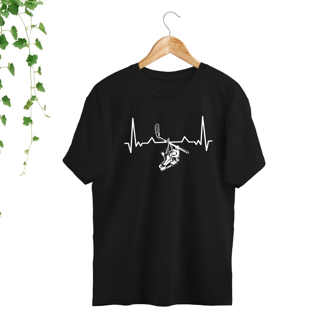 T-Shirt hockey ligne du cœur noir