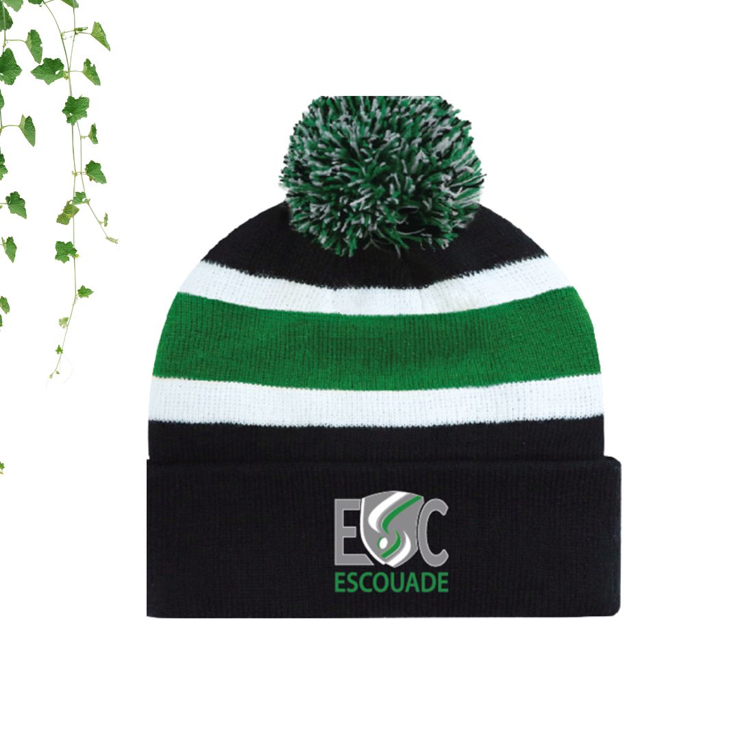 tuque avec pompom verte noire et blanche école saint charles 