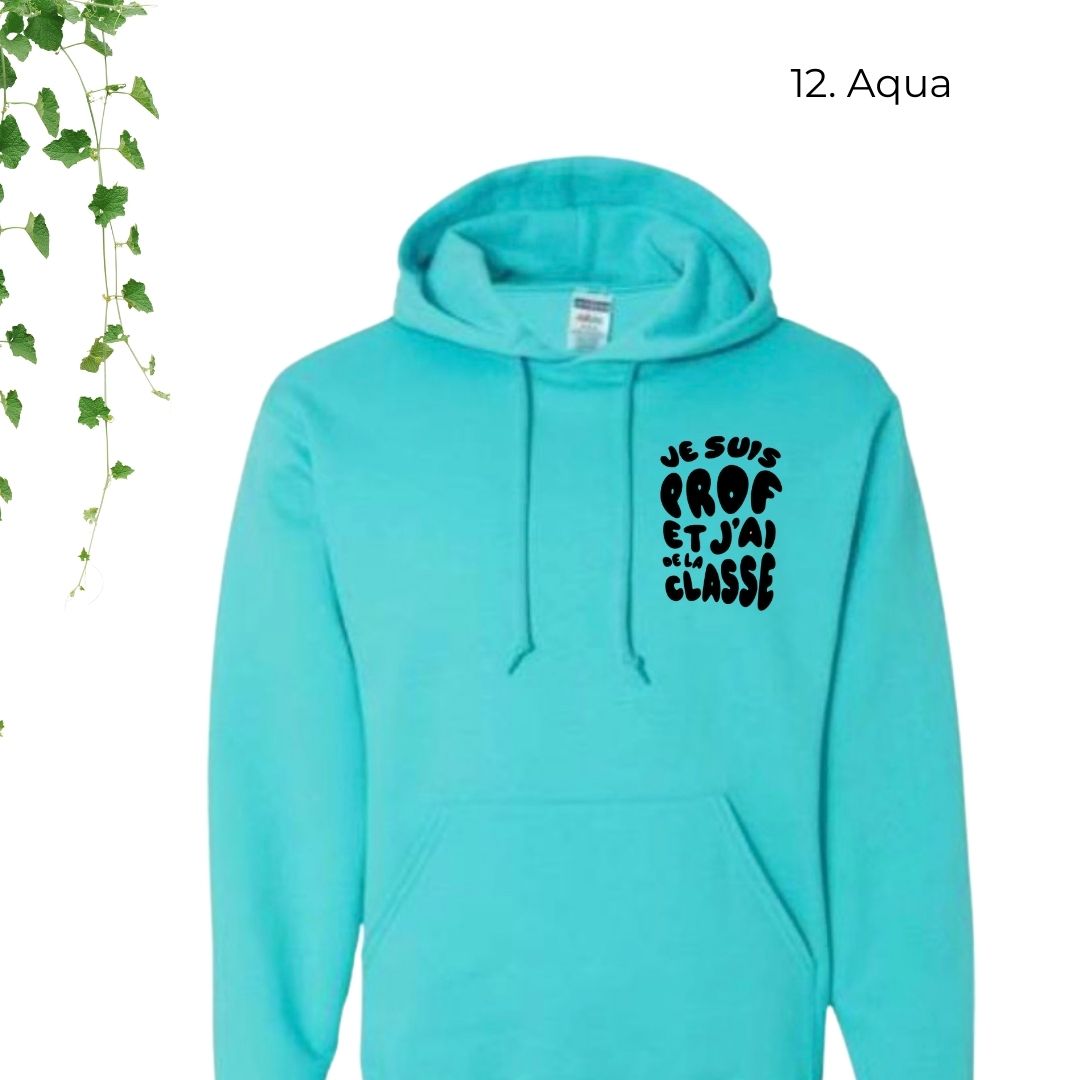 hoodie aqua pour enseignants je suis prof et jai de la classe