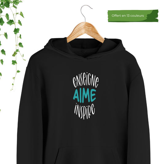 hoodie noir pour enseignants enseigne aime inspire