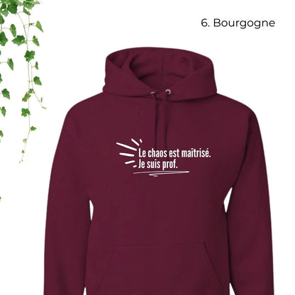 coton ouaté bourgogne pour enseignant le chaos est maîtrisé je suis prof 