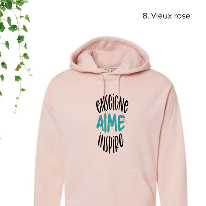 hoodie rose pour enseignants enseigne aime inspire