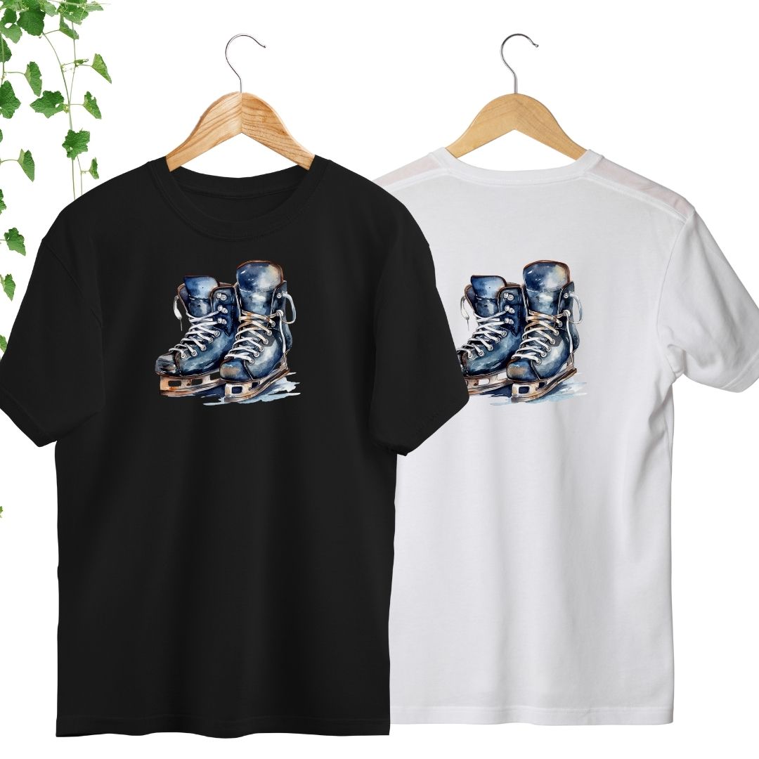 tshirt blanc et noir patins de hockey