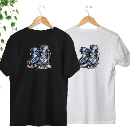 tshirt blanc et noir patins de hockey