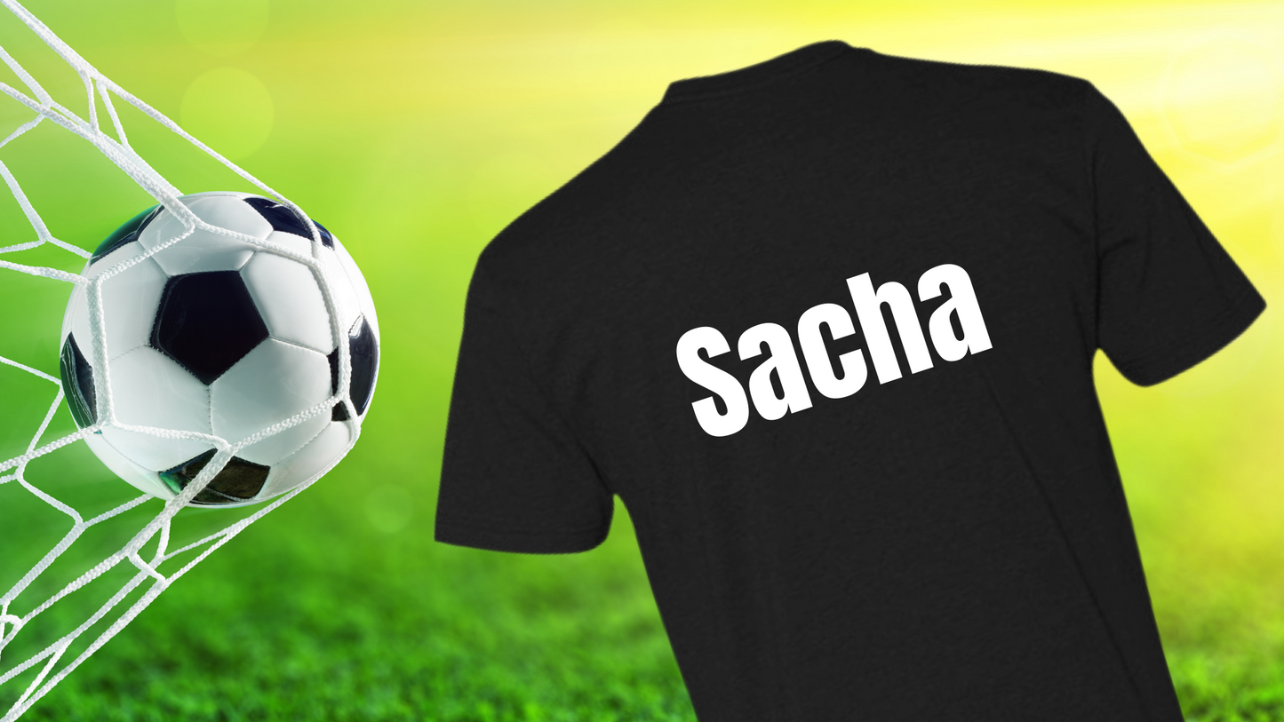 T-Shirt Noir Soccer - Faites ajouter un nom et un numéro au dos du chandail